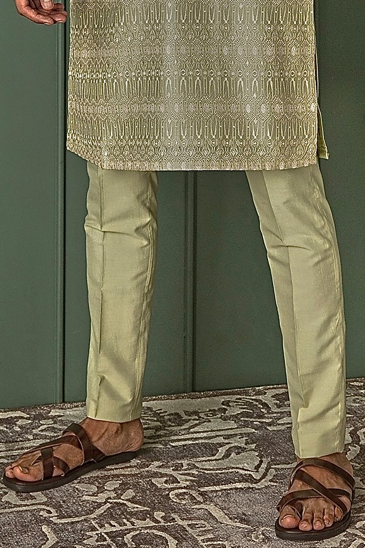 Olive Chanderi Silk Resham Embroidered Kurta Set by ASUKA at Pernia's Pop Up Shop