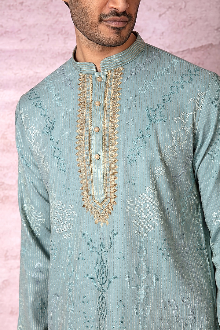 Sky Blue Chanderi Silk Resham Embroidered Kurta Set by ASUKA at Pernia's Pop Up Shop