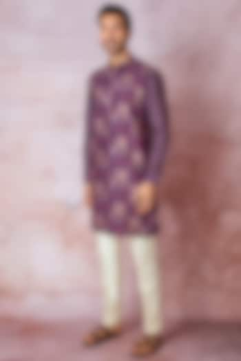 Purple Chanderi Silk Floral Embroidered Kurta Set by ASUKA