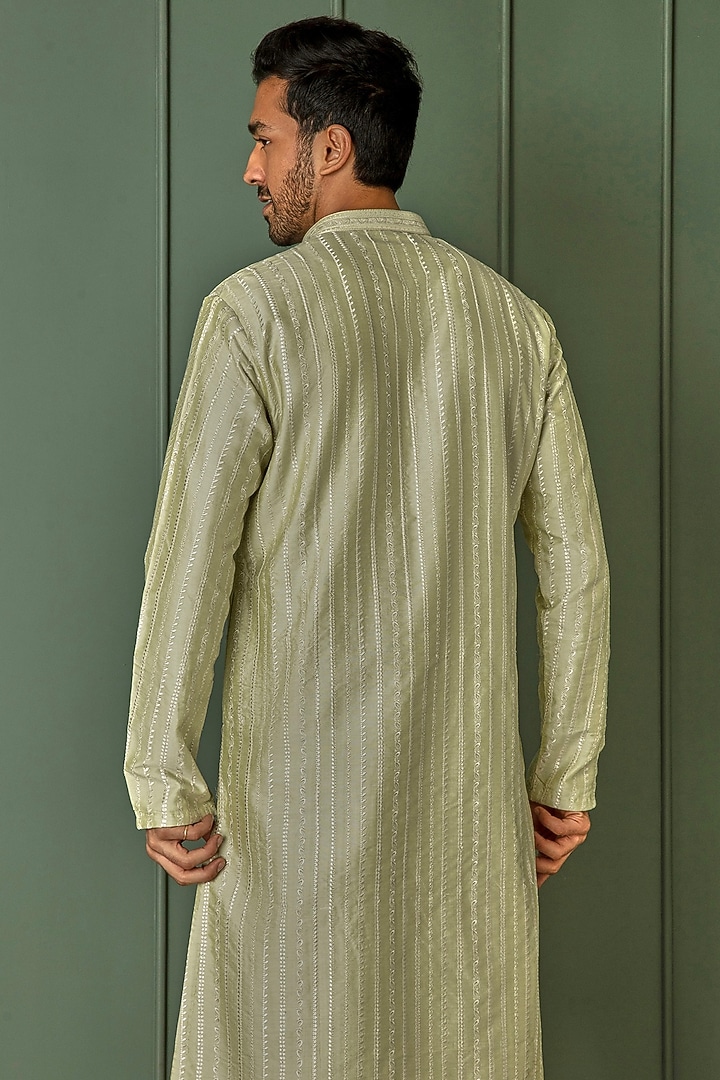 Lime Tussar Silk Resham Embroidered Kurta Set by ASUKA at Pernia's Pop Up Shop