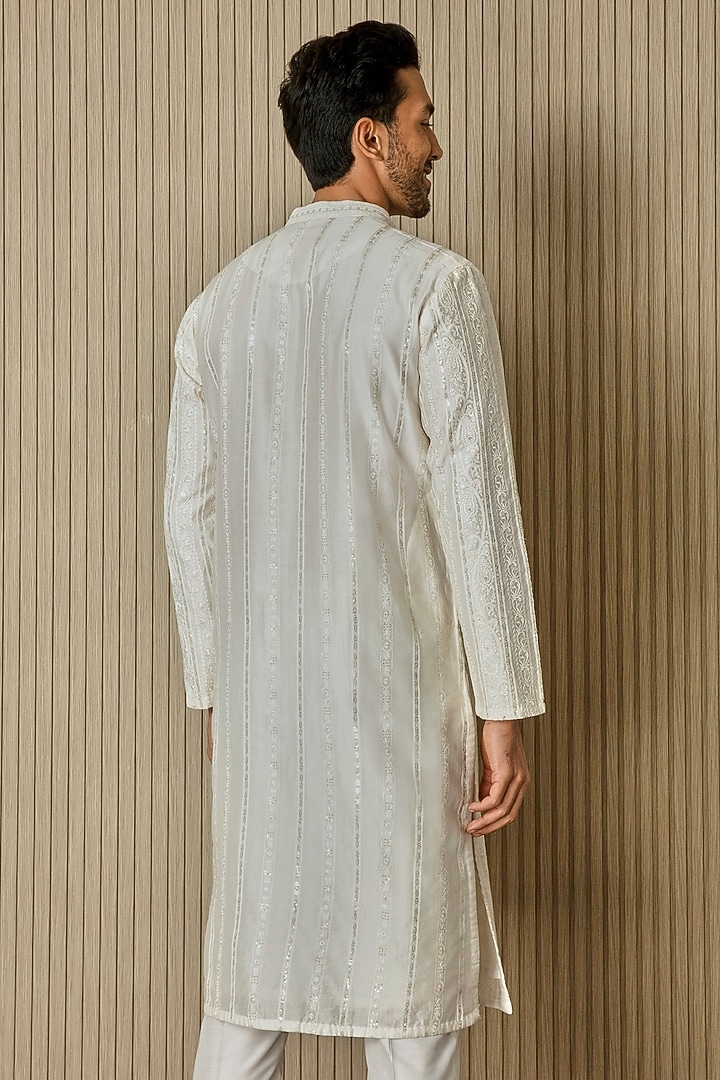 Ivory Chanderi Silk Resham Embroidered Kurta Set by ASUKA at Pernia's Pop Up Shop