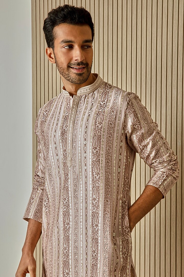 Peach Chanderi Silk Resham Embroidered Kurta Set by ASUKA at Pernia's Pop Up Shop