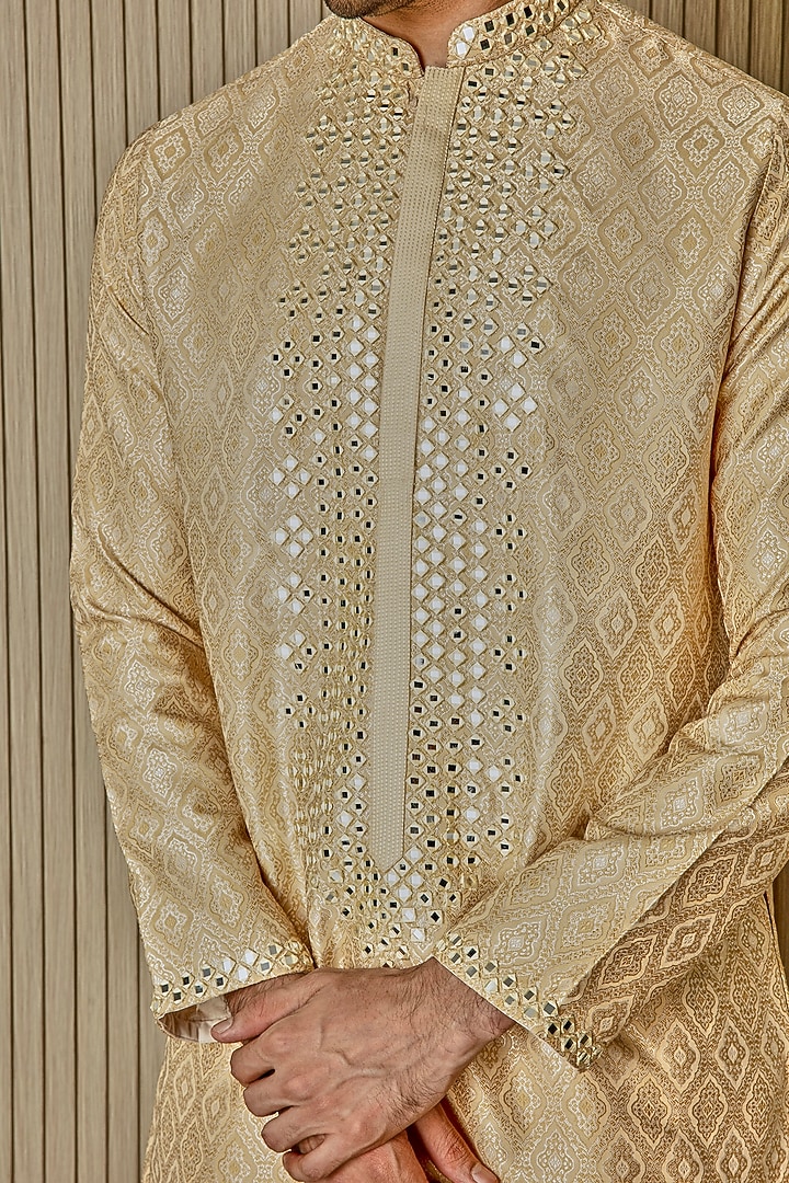 Beige Jacquard Silk Mirror Embellished Kurta Set by ASUKA at Pernia's Pop Up Shop