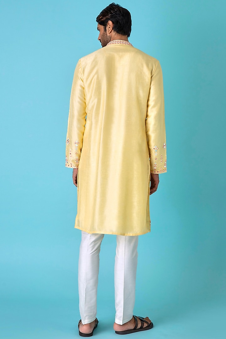 Yellow Chanderi Silk Resham Embroidered Kurta Set by ASUKA at Pernia's Pop Up Shop