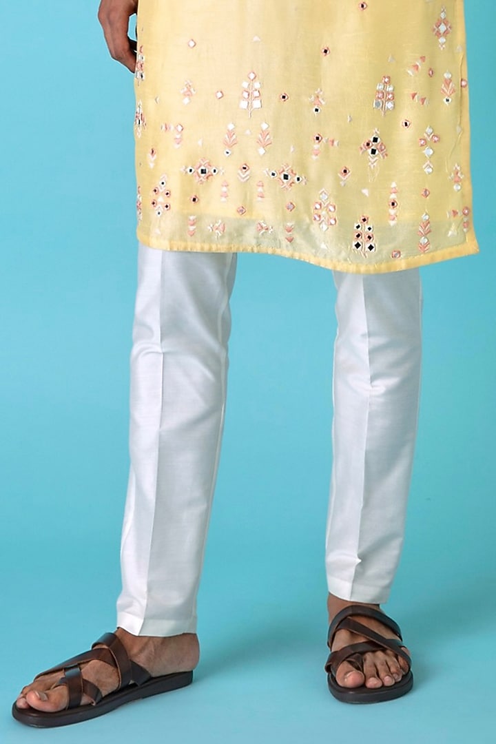 Yellow Chanderi Silk Resham Embroidered Kurta Set by ASUKA at Pernia's Pop Up Shop