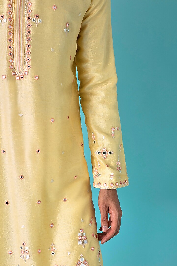 Yellow Chanderi Silk Resham Embroidered Kurta Set by ASUKA at Pernia's Pop Up Shop