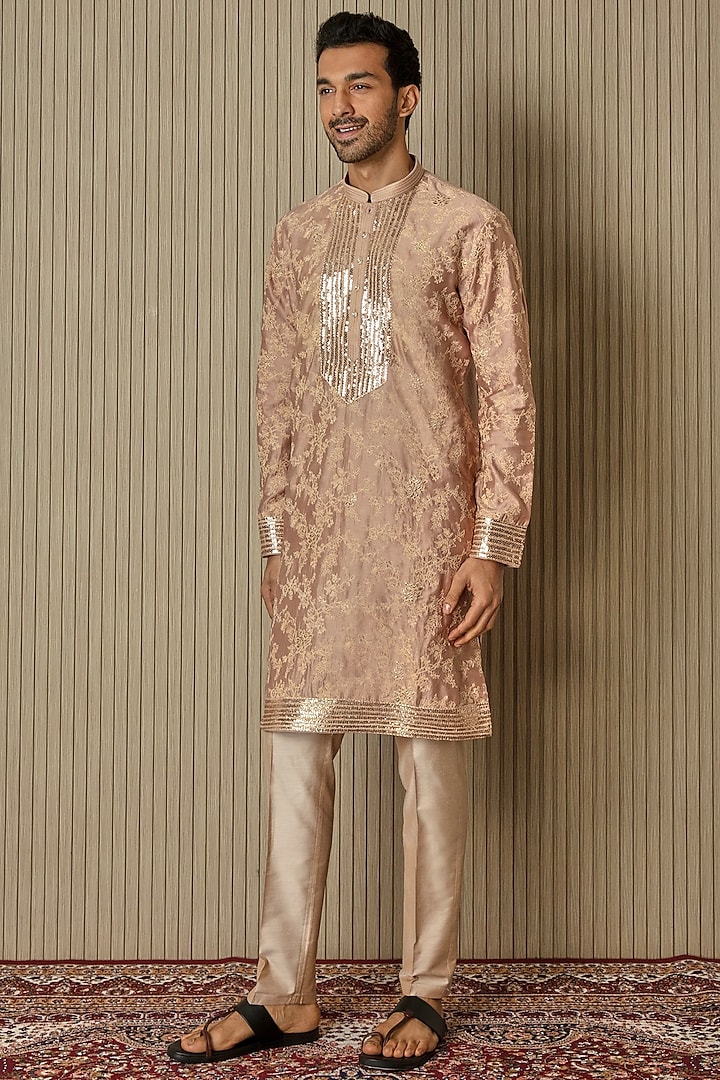 Copper Chanderi Silk Floral Embroidered Kurta Set by ASUKA
