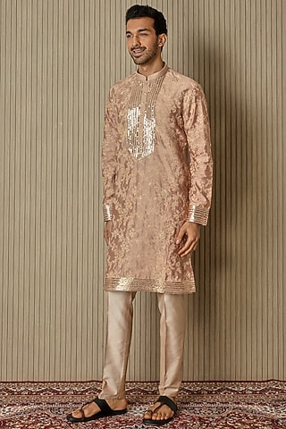 Copper Chanderi Silk Floral Embroidered Kurta Set by ASUKA