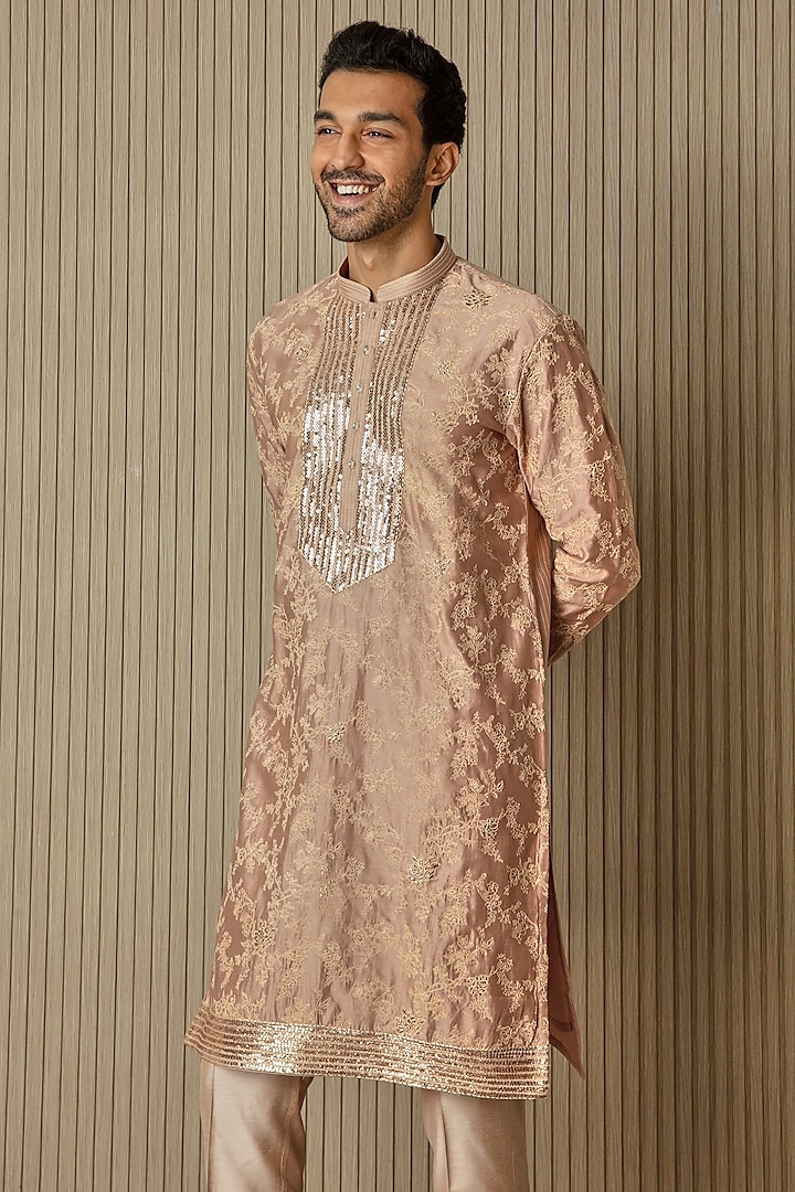 Copper Chanderi Silk Floral Embroidered Kurta Set by ASUKA at Pernia's Pop Up Shop