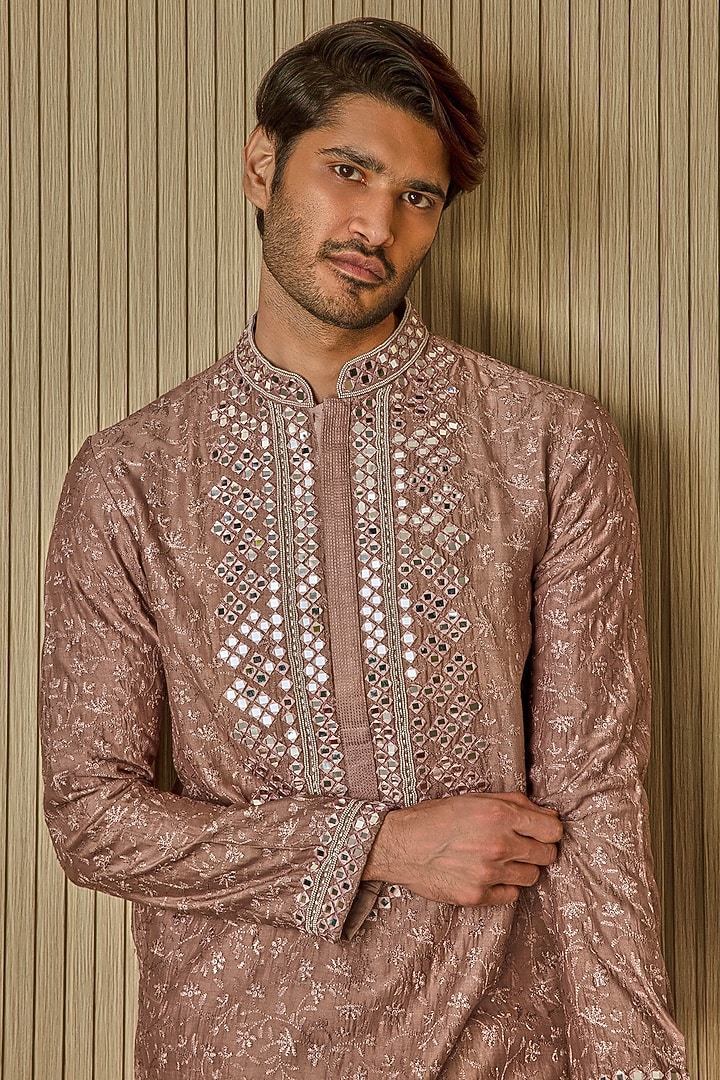 Brown Chanderi Silk Resham Embroidered Kurta Set by ASUKA at Pernia's Pop Up Shop