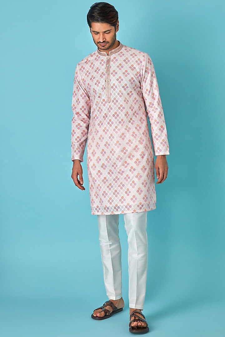 Off-White Chanderi Jacquard Printed Kurta Set by ASUKA