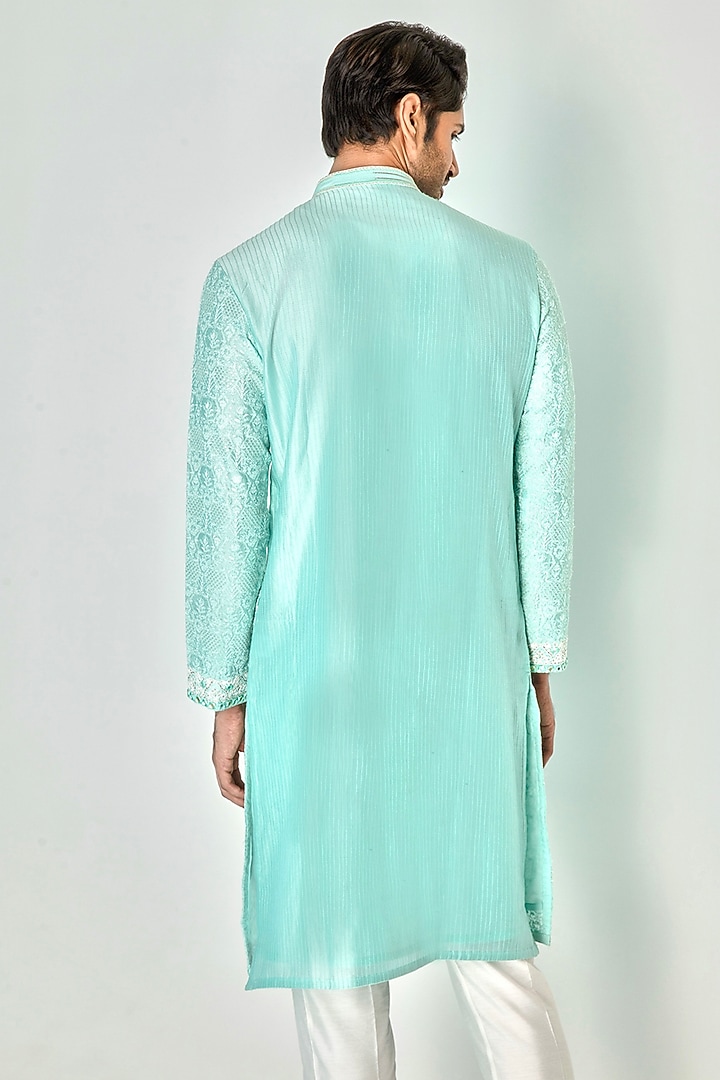 Sky Blue Chanderi Silk Resham Embroidered Kurta Set by ASUKA at Pernia's Pop Up Shop