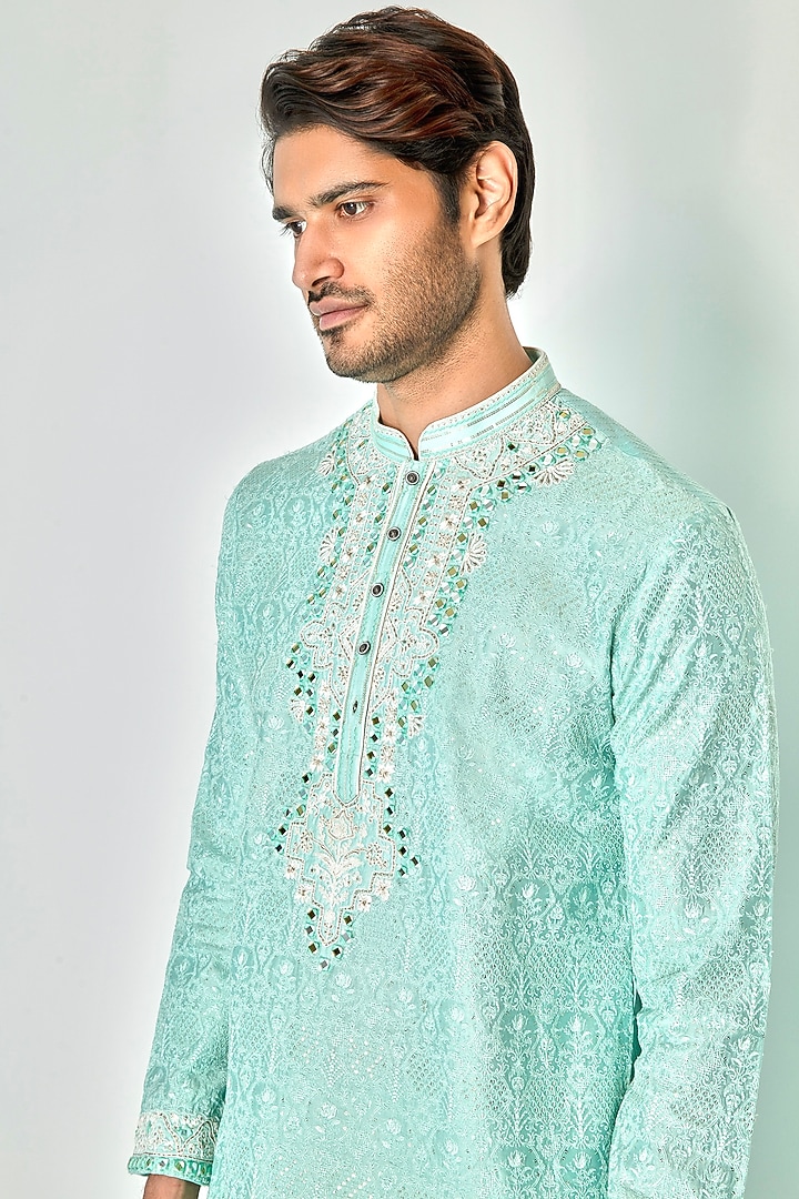 Sky Blue Chanderi Silk Resham Embroidered Kurta Set by ASUKA at Pernia's Pop Up Shop