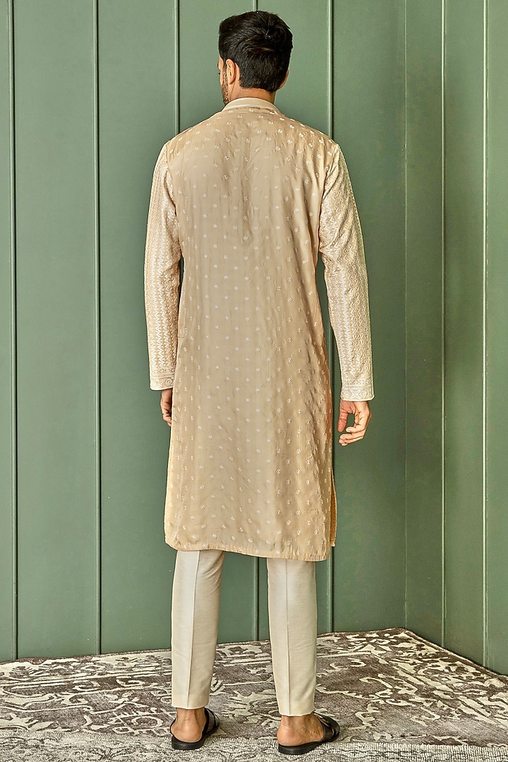 Beige Chanderi Silk Resham Embroidered Kurta Set by ASUKA at Pernia's Pop Up Shop