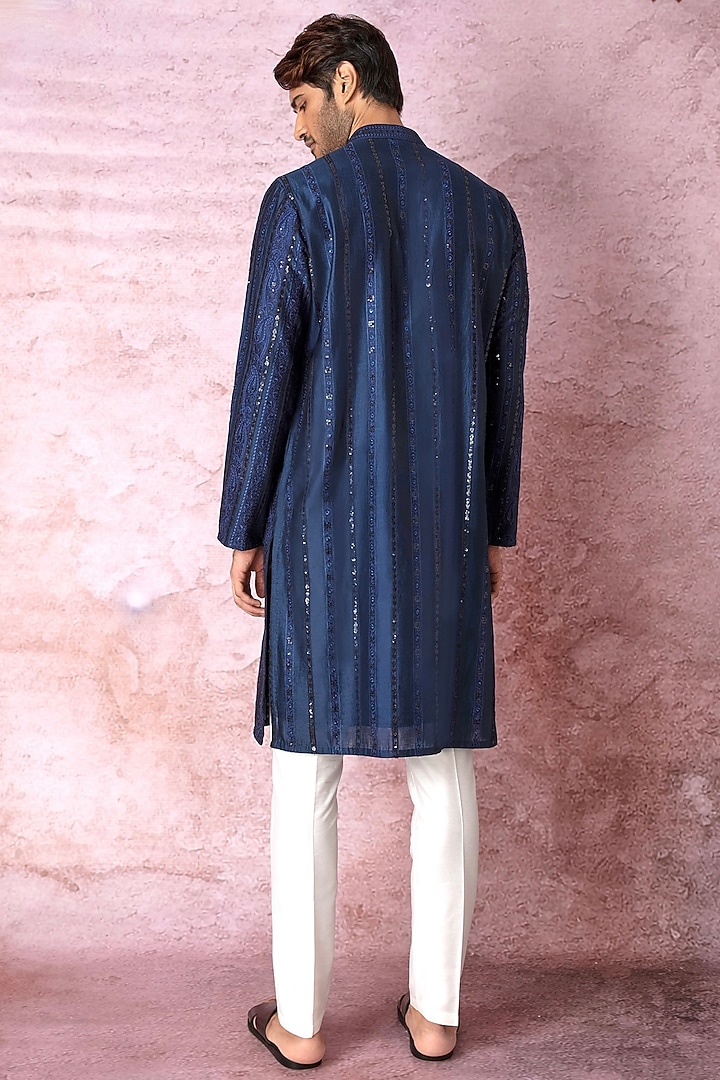 Indigo Blue Chanderi Silk Resham Embroidered Kurta Set by ASUKA at Pernia's Pop Up Shop