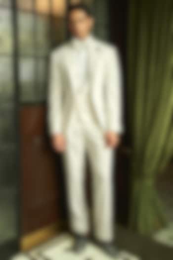 Off-White Wool Pinstriped Blazer Set by ASUKA