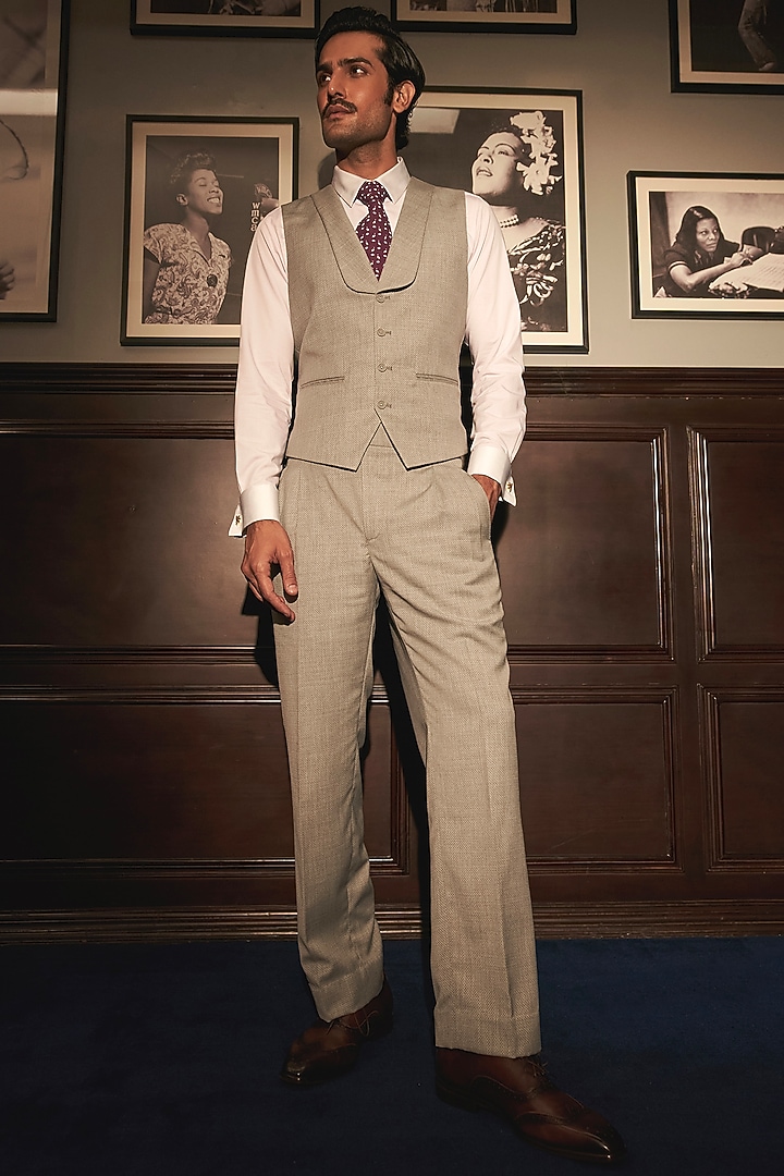 Tan Wool Waistcoat Set by ASUKA at Pernia's Pop Up Shop