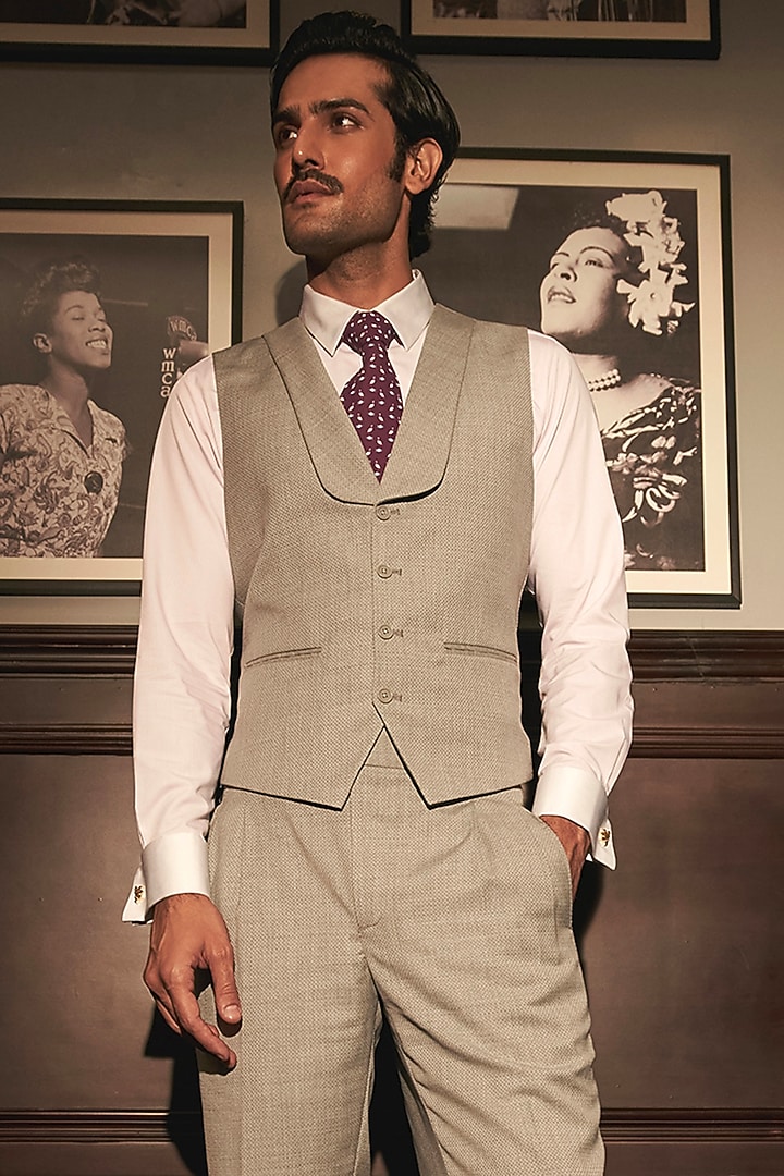 Tan Wool Waistcoat Set by ASUKA at Pernia's Pop Up Shop