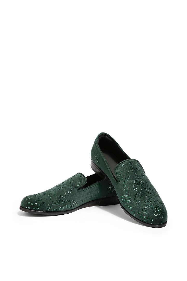 Emerald Velvet Hand Embroidered Shoes by ASUKA at Pernia's Pop Up Shop
