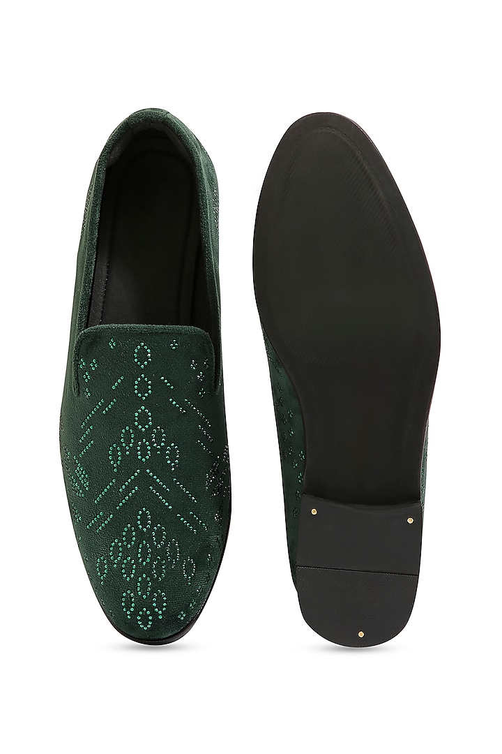Emerald Velvet Hand Embroidered Shoes by ASUKA at Pernia's Pop Up Shop