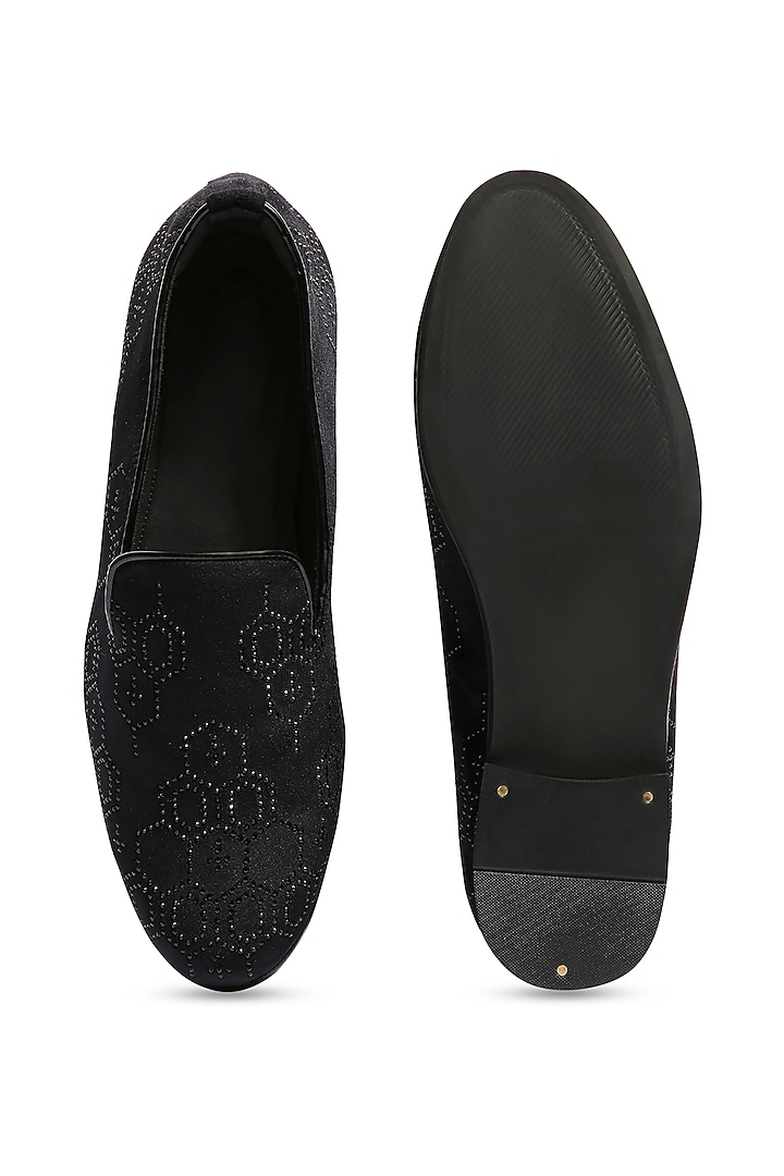 Black Velvet Crystal Hand Embroidered Loafers by ASUKA at Pernia's Pop Up Shop