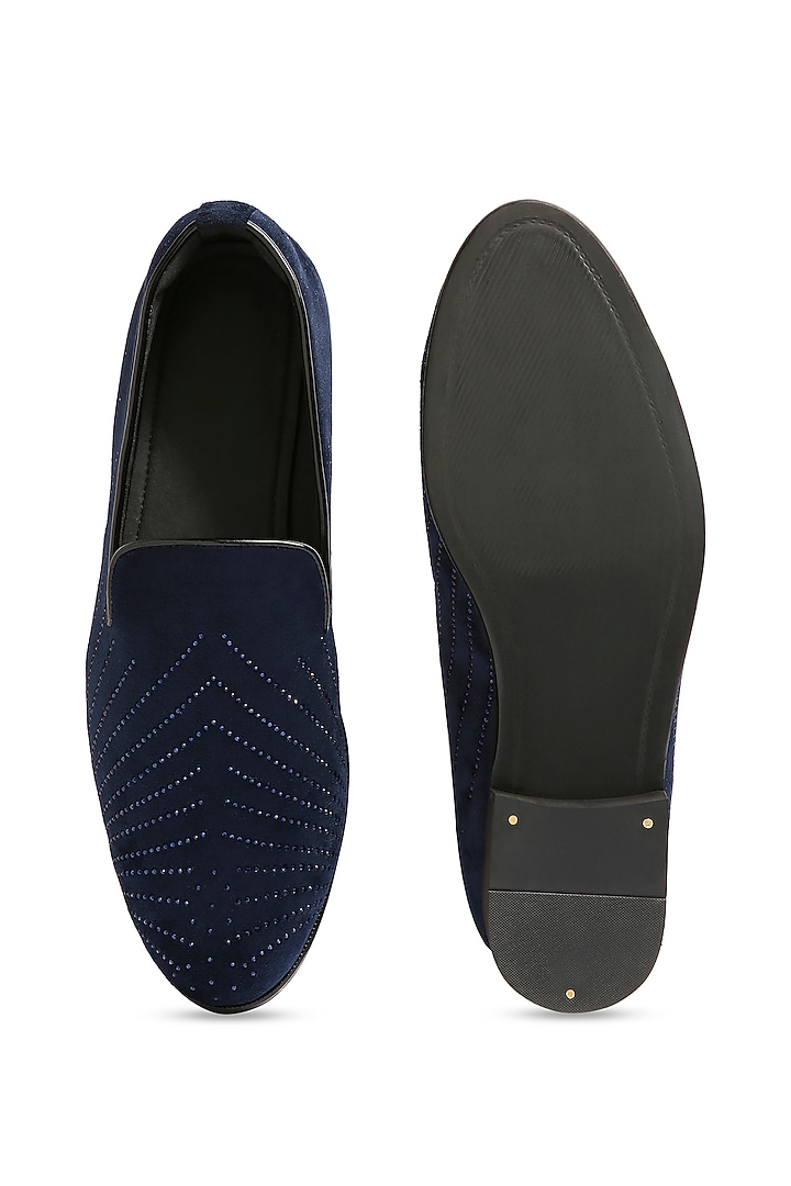 Deep Navy Blue Velvet Crystal Hand Embroidered Shoes by ASUKA at Pernia's Pop Up Shop