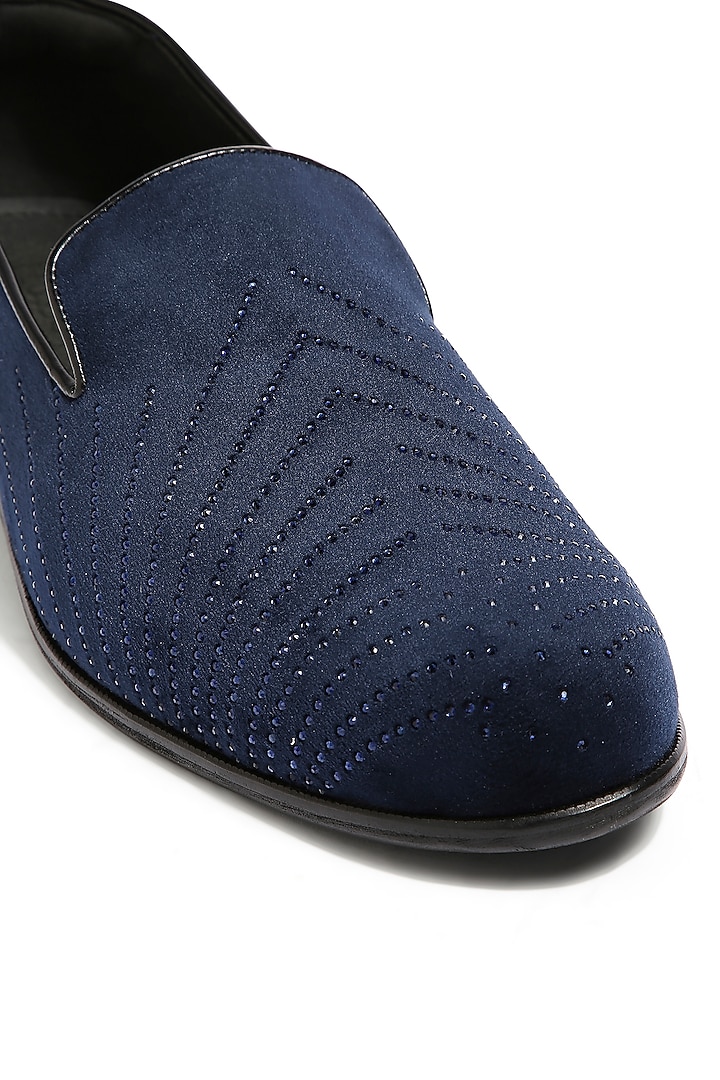 Deep Navy Blue Velvet Crystal Hand Embroidered Shoes by ASUKA at Pernia's Pop Up Shop