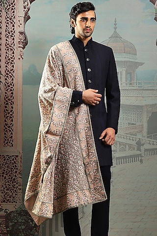 Brown Silk Floral Embroidered Stole by ASUKA