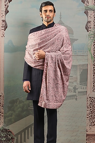 Blush Pink Silk Embroidered Stole by ASUKA