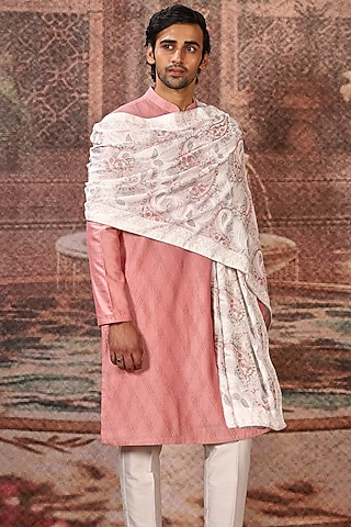 Ivory Silk Embroidered Stole by ASUKA