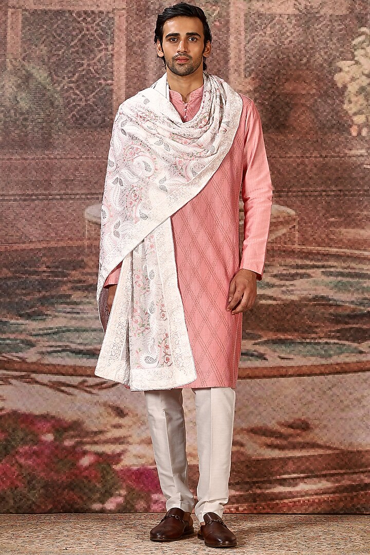 Ivory Silk Embroidered Stole by ASUKA at Pernia's Pop Up Shop
