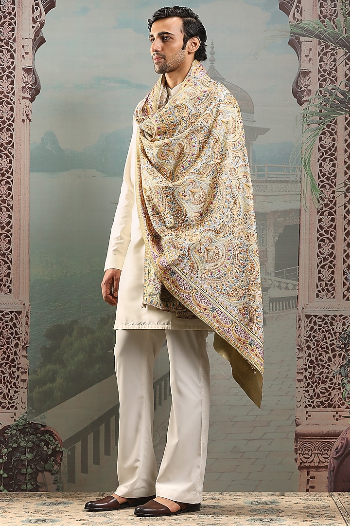 Ivory Silk Floral Embroidered Stole by ASUKA at Pernia's Pop Up Shop