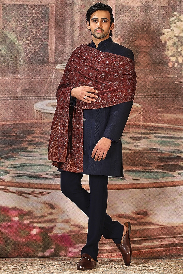 Maroon Silk Hand Embroidered Stole by ASUKA at Pernia's Pop Up Shop