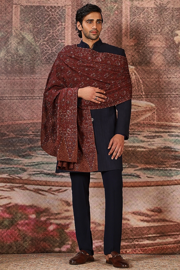 Maroon Silk Hand Embroidered Stole by ASUKA at Pernia's Pop Up Shop