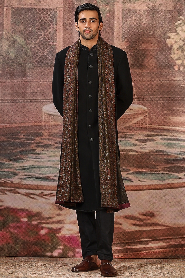 Black Silk Embroidered Stole by ASUKA at Pernia's Pop Up Shop