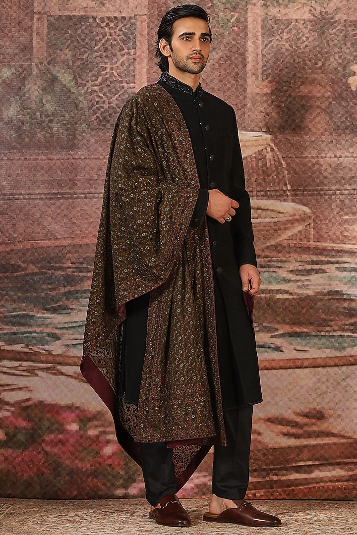 Black Silk Embroidered Stole by ASUKA at Pernia's Pop Up Shop