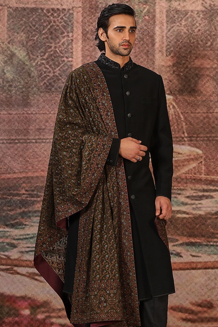 Black Silk Embroidered Stole by ASUKA at Pernia's Pop Up Shop