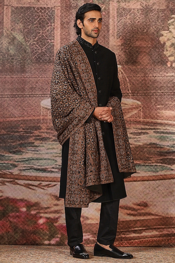 Sand Brown Silk Embroidered Stole by ASUKA at Pernia's Pop Up Shop