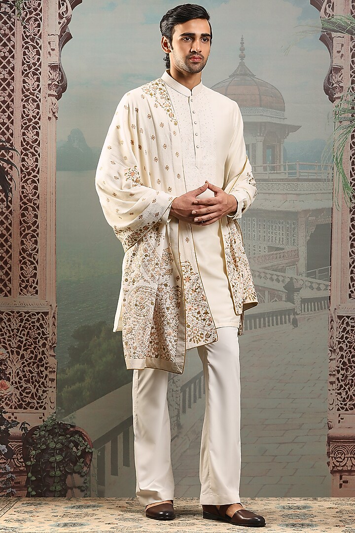 Ivory Silk Hand Embroidered Stole by ASUKA at Pernia's Pop Up Shop