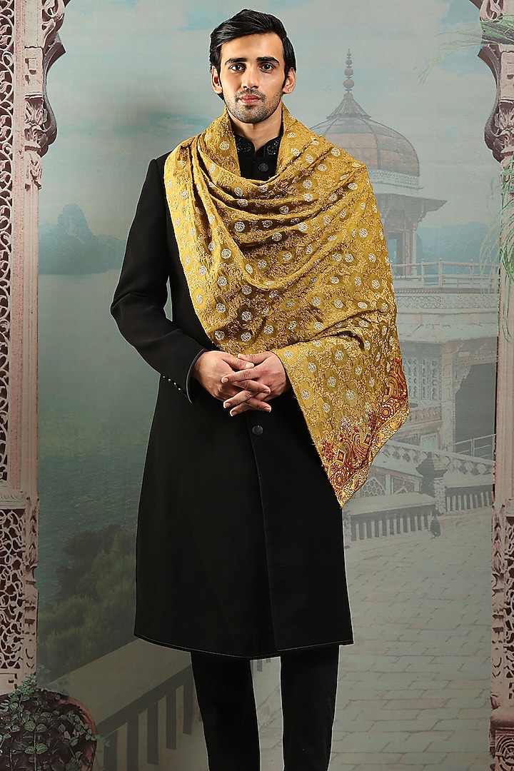 Beige Silk Zardosi Embroidered Stole by ASUKA