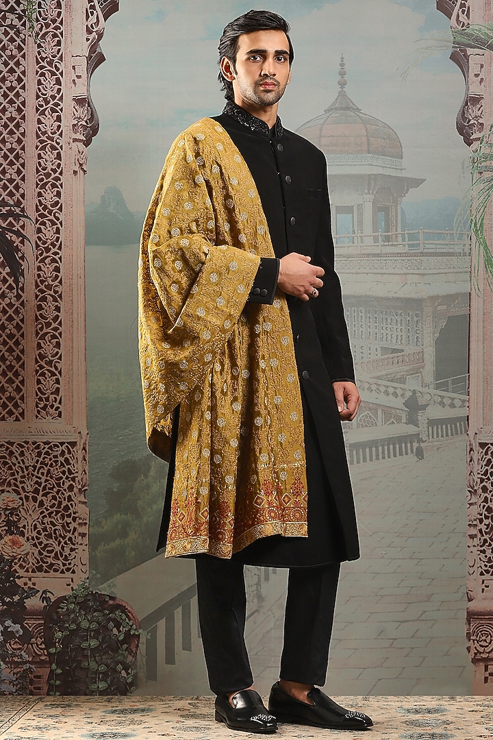 Beige Silk Zardosi Embroidered Stole by ASUKA at Pernia's Pop Up Shop