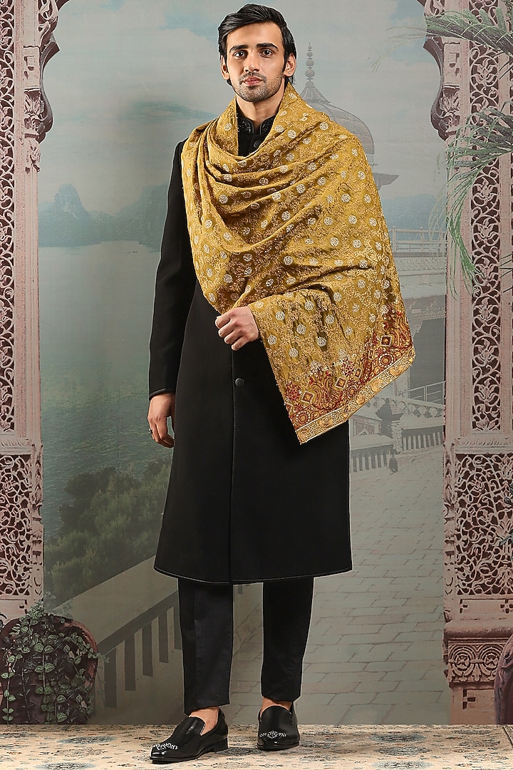 Beige Silk Zardosi Embroidered Stole by ASUKA at Pernia's Pop Up Shop