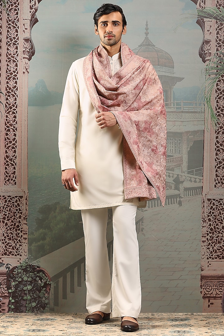 Blush Pink Silk Thread Embroidered Handwoven Stole by ASUKA at Pernia's Pop Up Shop