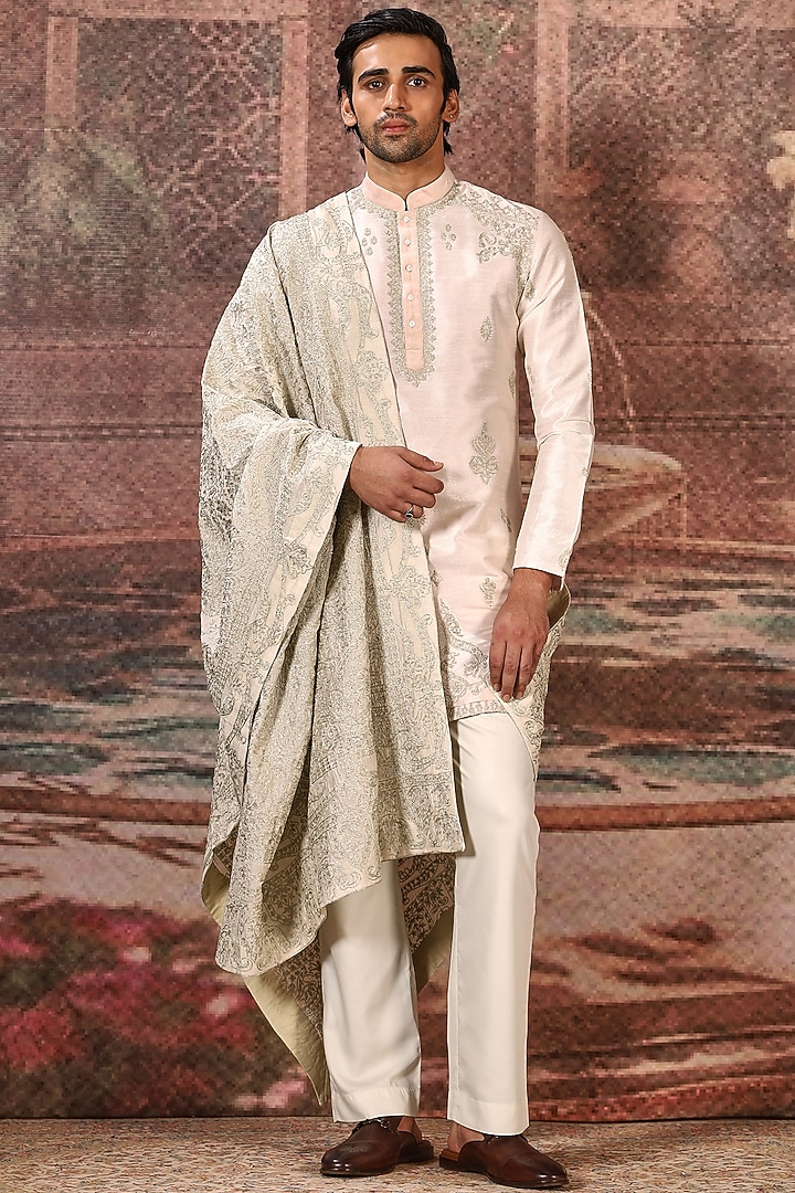 Ivory Silk Embroidered Stole by ASUKA at Pernia's Pop Up Shop