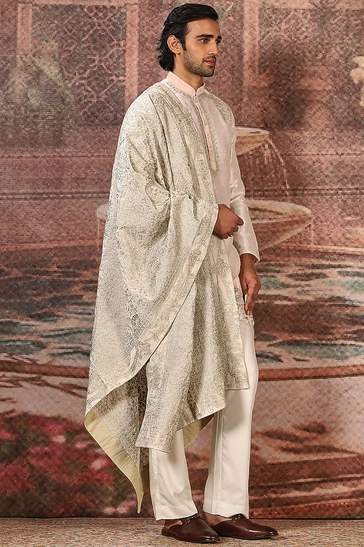 Ivory Silk Embroidered Stole by ASUKA at Pernia's Pop Up Shop