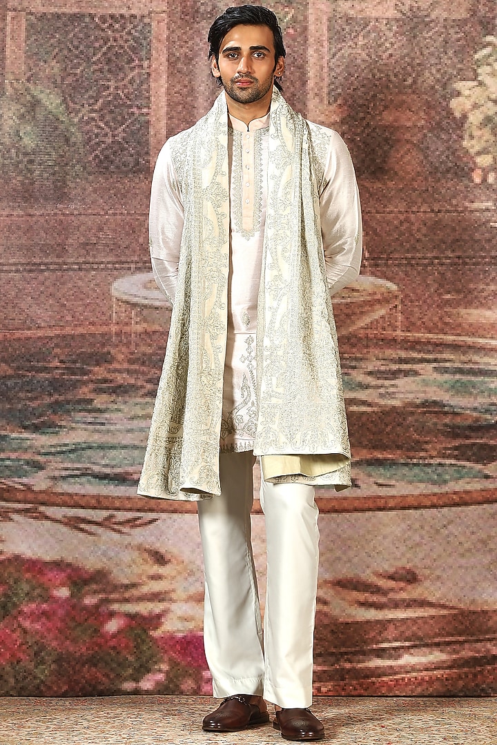 Ivory Silk Embroidered Stole by ASUKA at Pernia's Pop Up Shop
