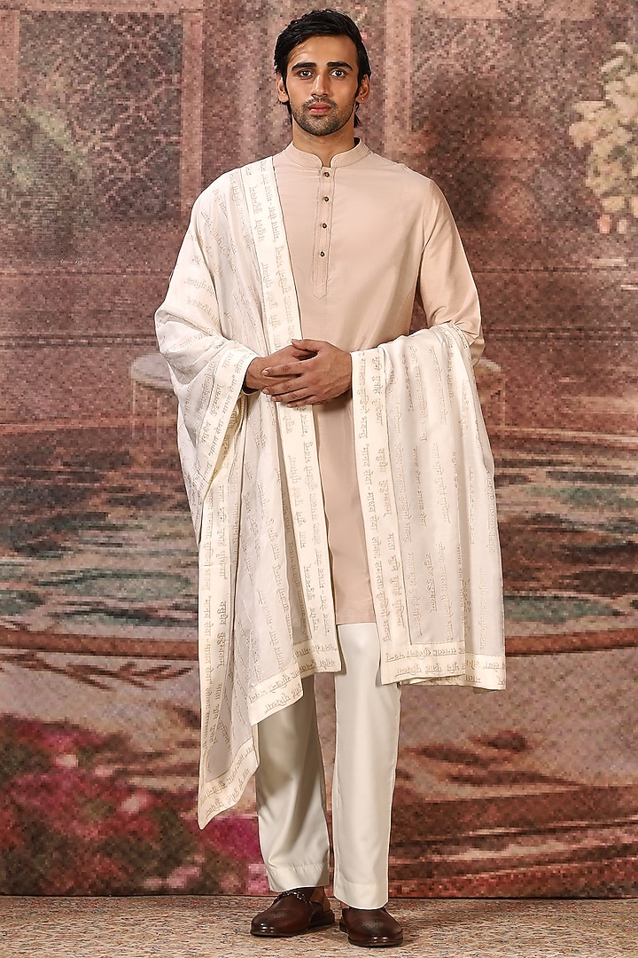 Cream Silk Thread Embroidered Stole by ASUKA at Pernia's Pop Up Shop