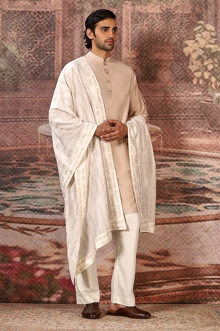 Cream Silk Thread Embroidered Stole by ASUKA at Pernia's Pop Up Shop