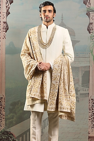 Gold Silk Zardosi Work Stole by ASUKA