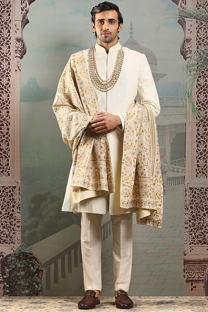 Gold Silk Zardosi Work Stole by ASUKA at Pernia's Pop Up Shop